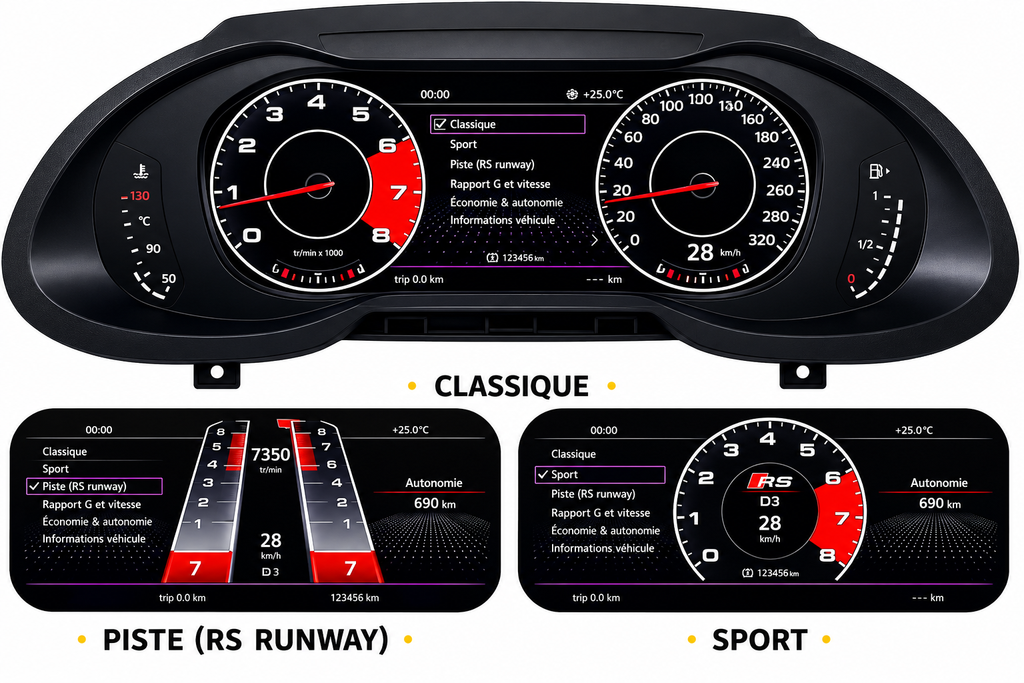 Tableau de Bord Numérique Digital Cockpit LCD – Pour Audi (A1, A3, A4, A5, Q3, Q5, TT, R8)