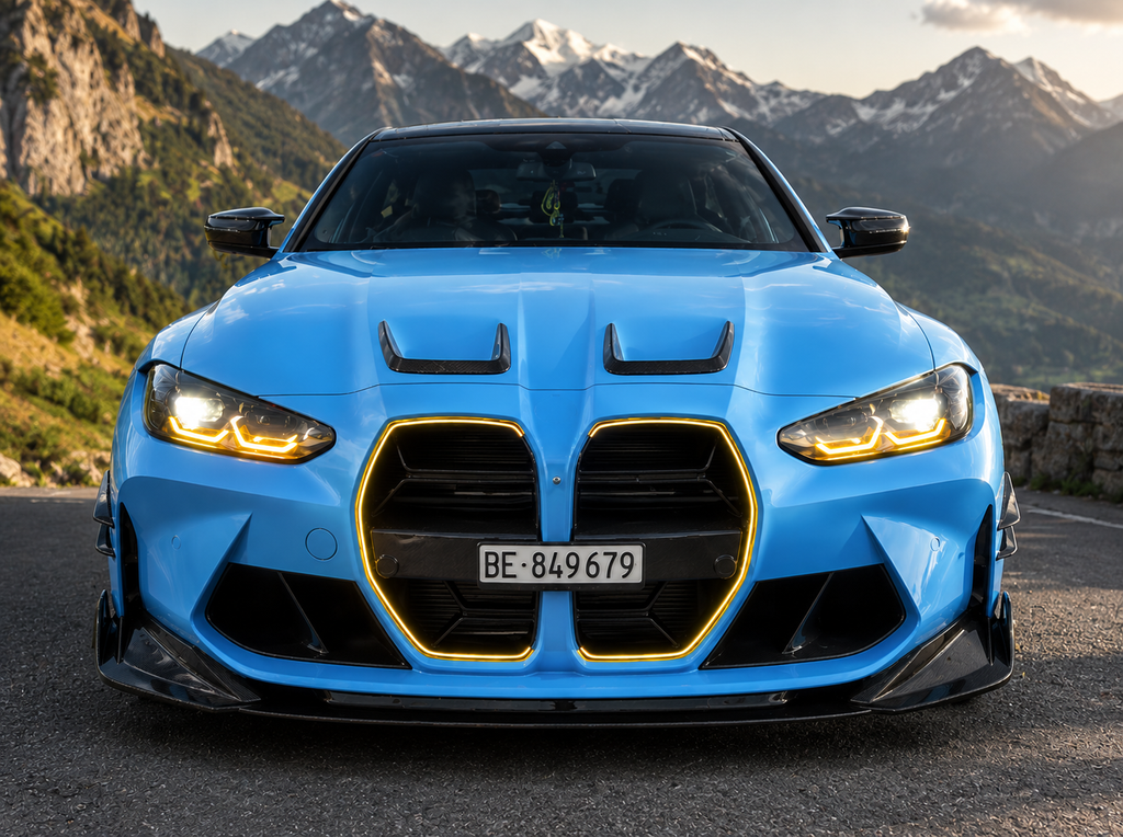 Calandre LED Lumineuse en Carbone Sec – Style Racing – Pour BMW M3/M4 (G80/G81/G82/G83) 2019-2025