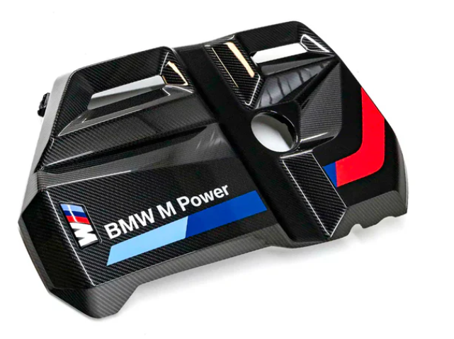 Cache moteur BMW M Performance authentique en fibre de carbone brillante S58 pour BMW G80 M3, G82 M4 et G87 M2